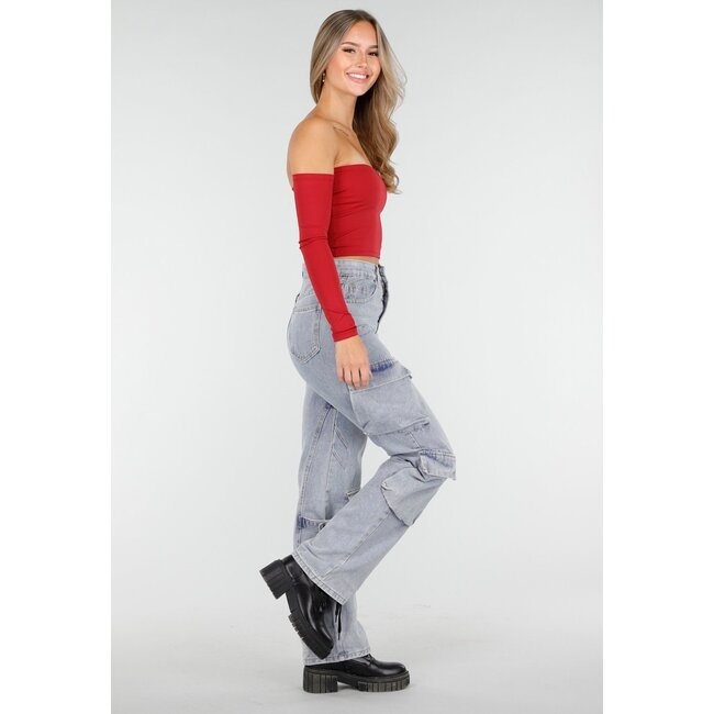 Off Shoulder Top mit langen Ärmeln in Rot