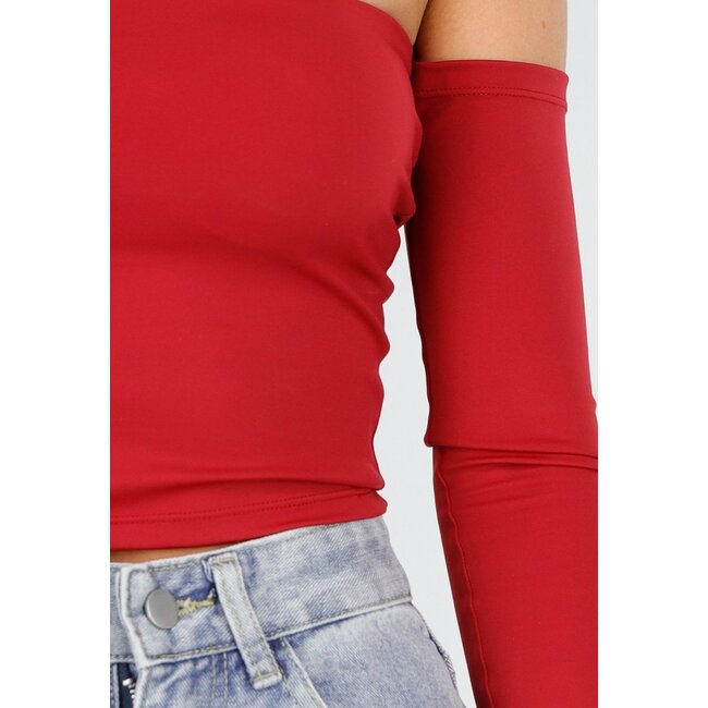 Off Shoulder Top mit langen Ärmeln in Rot