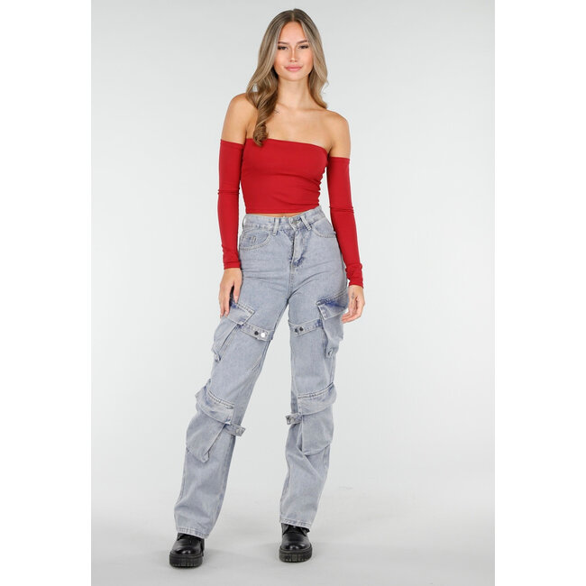 Off Shoulder Top mit langen Ärmeln in Rot