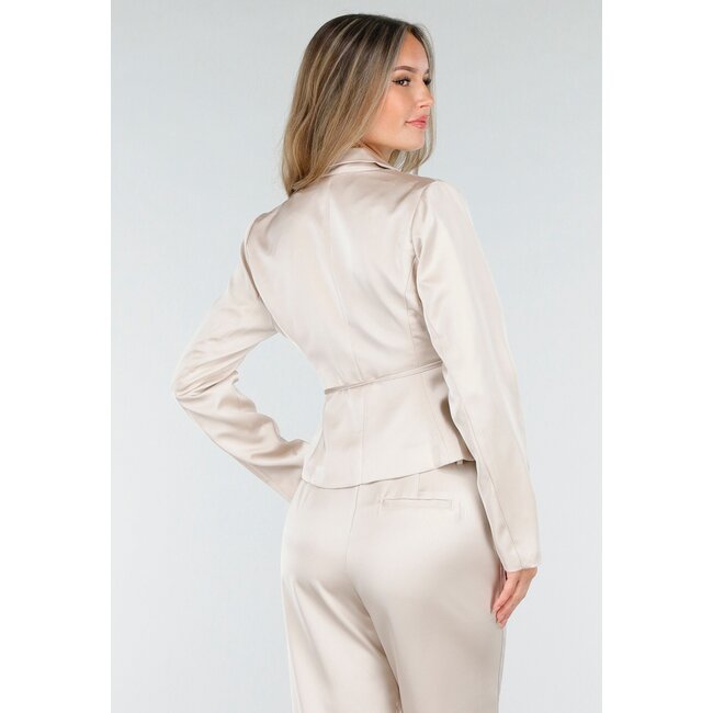 Champagnerfarbener Satin-Look-Wickelblazer mit Schleife