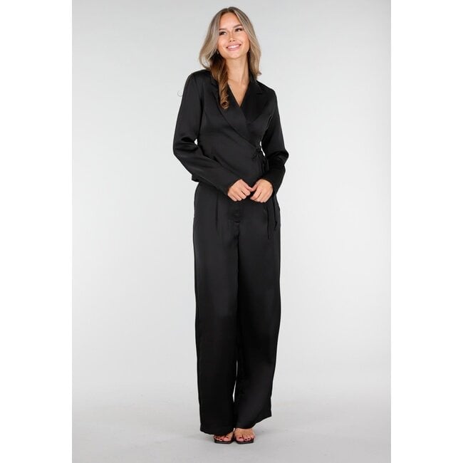 Schwarzer Wrap-Blazer in Satinoptik mit Schleifenverschluss