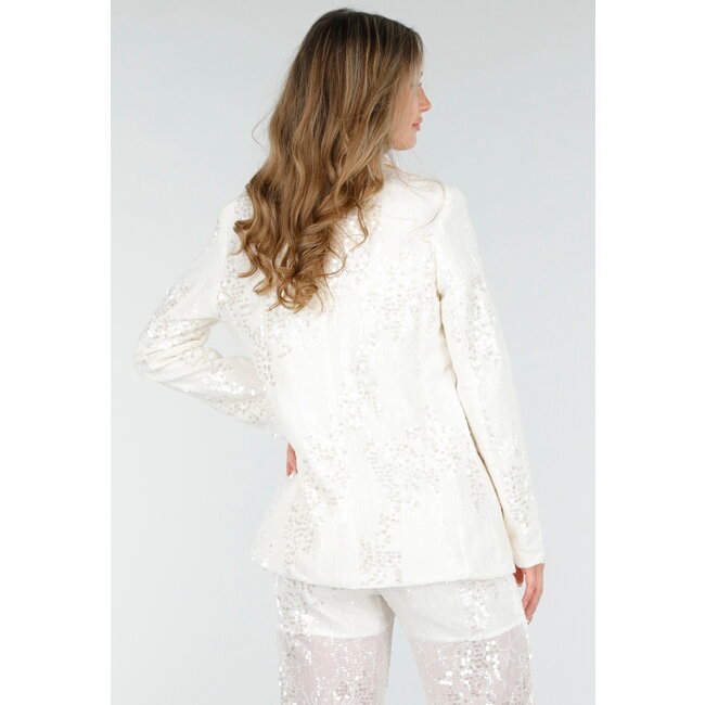 Weißes Pailletten-Set mit Blazer und gerader Hose