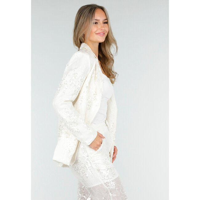 Weißes Pailletten-Set mit Blazer und gerader Hose