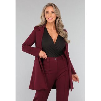 Mittellanger burgunderfarbener Blazer mit Stretch