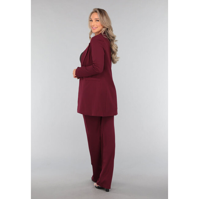 Mittellanger burgunderfarbener Blazer mit Stretch