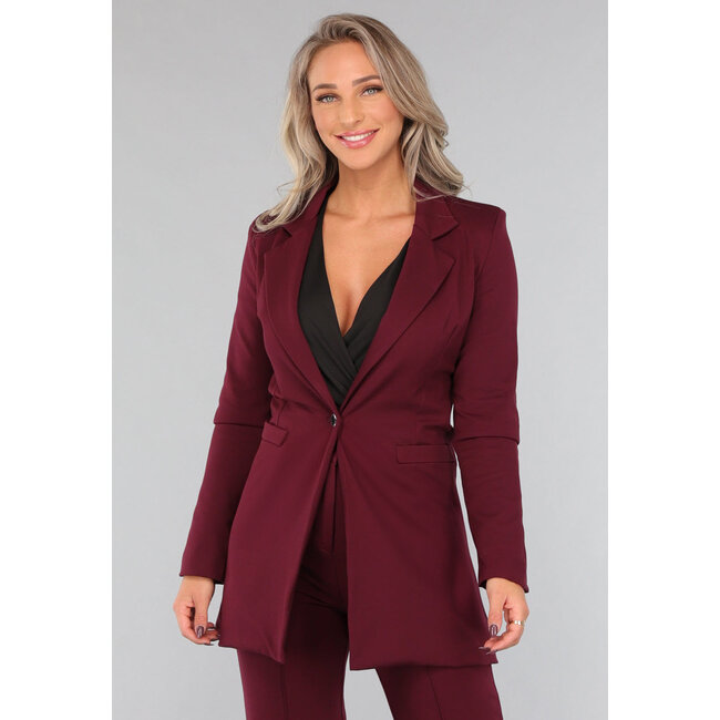 Mittellanger burgunderfarbener Blazer mit Stretch