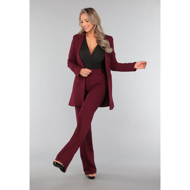 Mittellanger burgunderfarbener Blazer mit Stretch