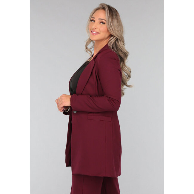 Mittellanger burgunderfarbener Blazer mit Stretch