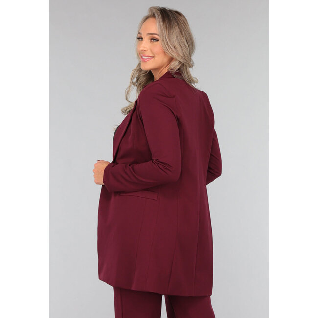 Mittellanger burgunderfarbener Blazer mit Stretch