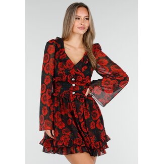 Mini-Kleid mit rotem Rosenprint