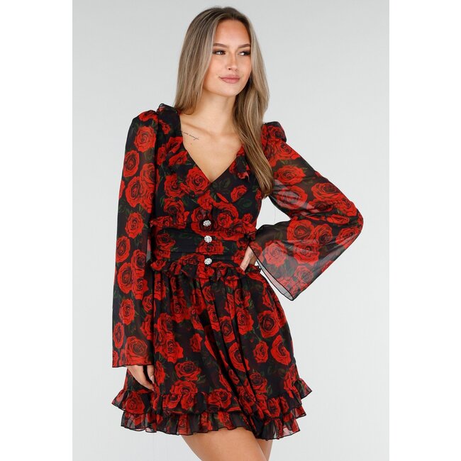 Mini-Kleid mit langen Ärmeln und Blumenmuster