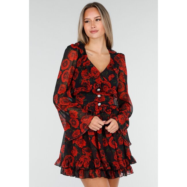 Mini-Kleid mit langen Ärmeln und Blumenmuster