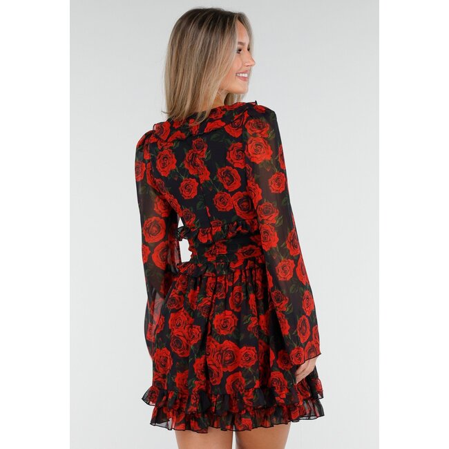 Mini-Kleid mit langen Ärmeln und Blumenmuster