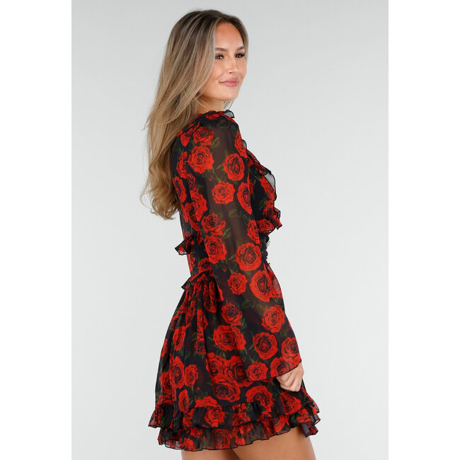 Mini-Kleid mit langen Ärmeln und Blumenmuster