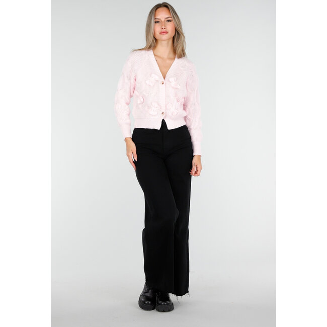 Rosa Strickjacke mit Schleifendetails und Knöpfen