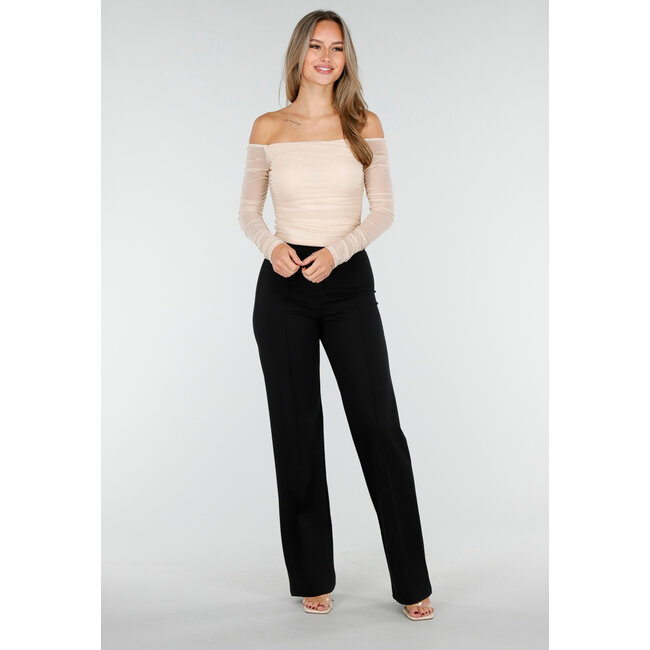 Beiges Mesh-Oberteil mit Stretch und langen Ärmeln