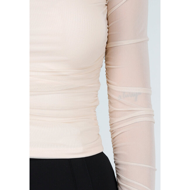 Beiges Mesh-Oberteil mit Stretch und langen Ärmeln