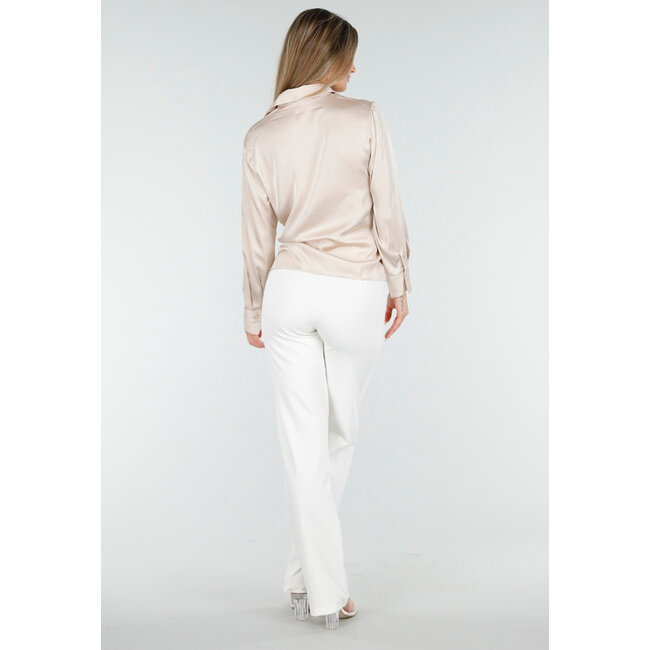 Bluse mit langen Ärmeln aus beigem Satin