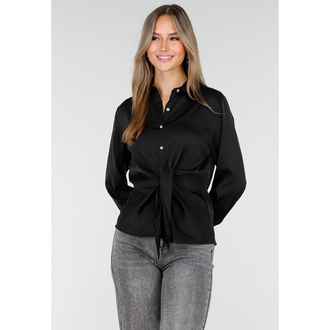 Bluse mit langen Ärmeln und Satin-Effekt Schwarz