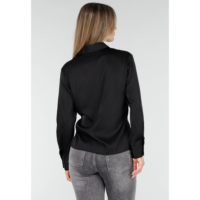Bluse mit langen Ärmeln und Satin-Effekt Schwarz