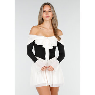Off Shoulder Mini Dress in Black Beige