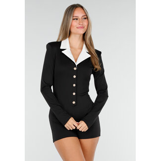 Schwarzer Stretch-Playsuit mit langen Ärmeln