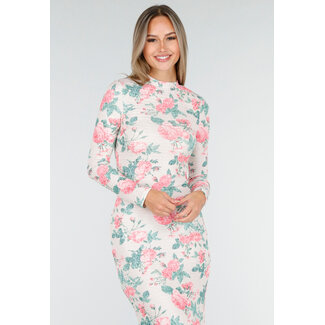 Maxikleid mit Rosenprint und Stretch