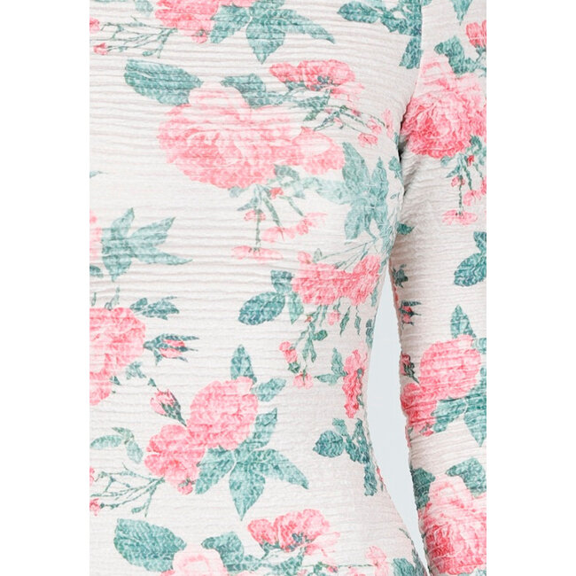 Pink-grünes Blumenkleid mit langen Ärmeln