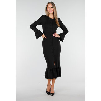 Midi-Kleid mit Rüschen in Dunkelblau