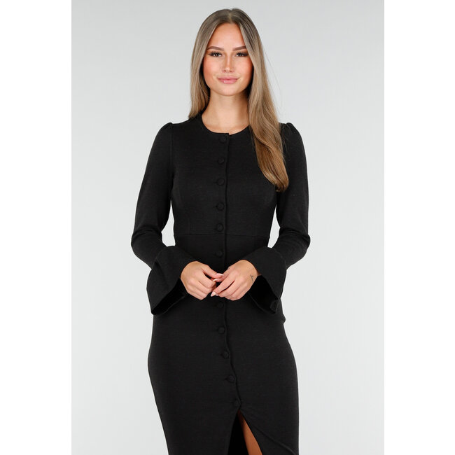 Dark Blue Long Dress with Button Closure