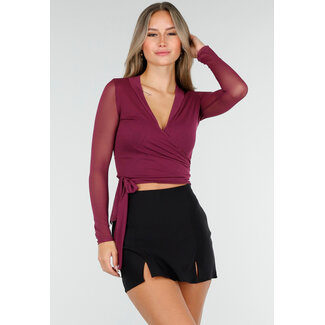 Wickelbluse aus Mesh in Lila