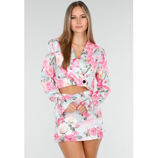 Blumiges Blazer-Set mit Stretchrock