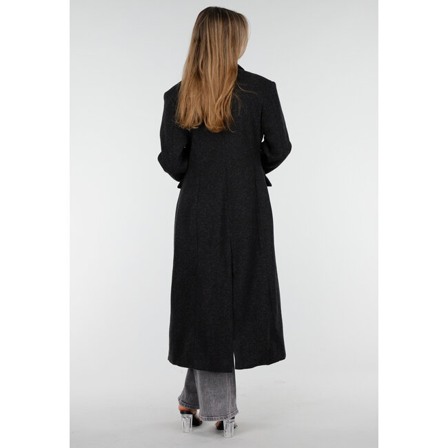 Schwarzer Mantel mit Revers und Knöpfen