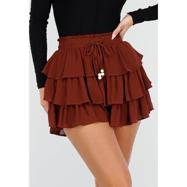 Brauner Skort mit Rüschen und Stretch