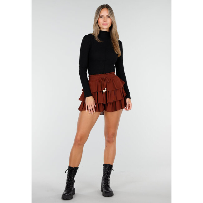 Brauner Skort mit Rüschen und Stretch