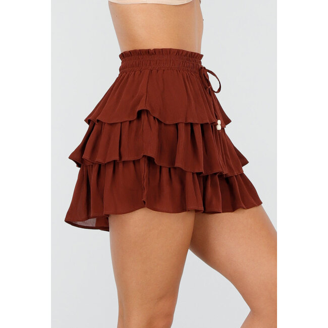 Brauner Skort mit Rüschen und Stretch