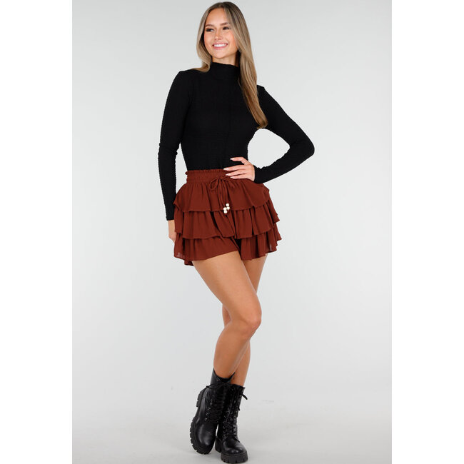 Brauner Skort mit Rüschen und Stretch