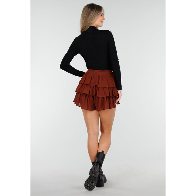 Brauner Skort mit Rüschen und Stretch