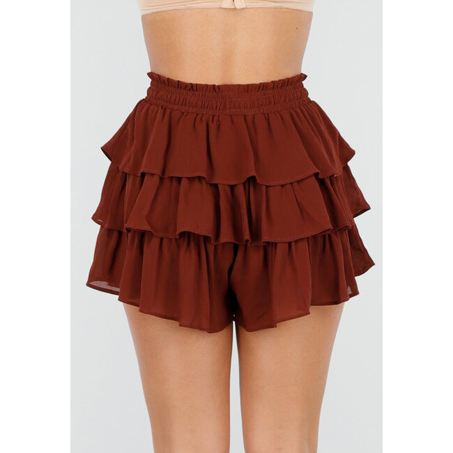 Brauner Skort mit Rüschen und Stretch