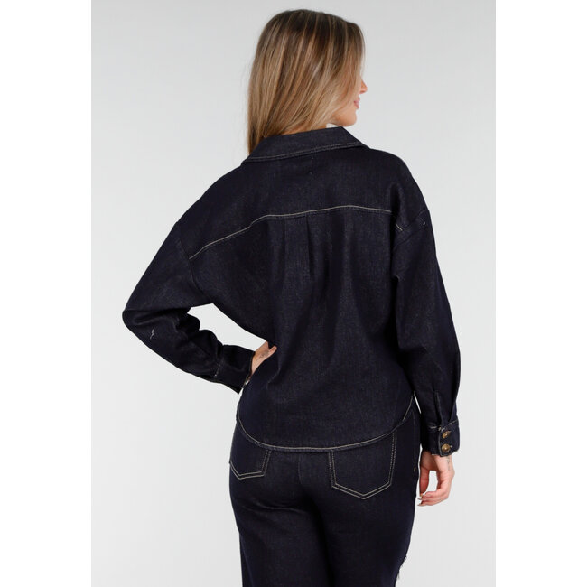 Dunkelblaue Jeansbluse mit langen Ärmeln