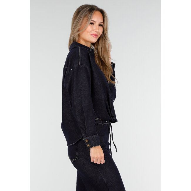 Dunkelblaue Jeansbluse mit langen Ärmeln