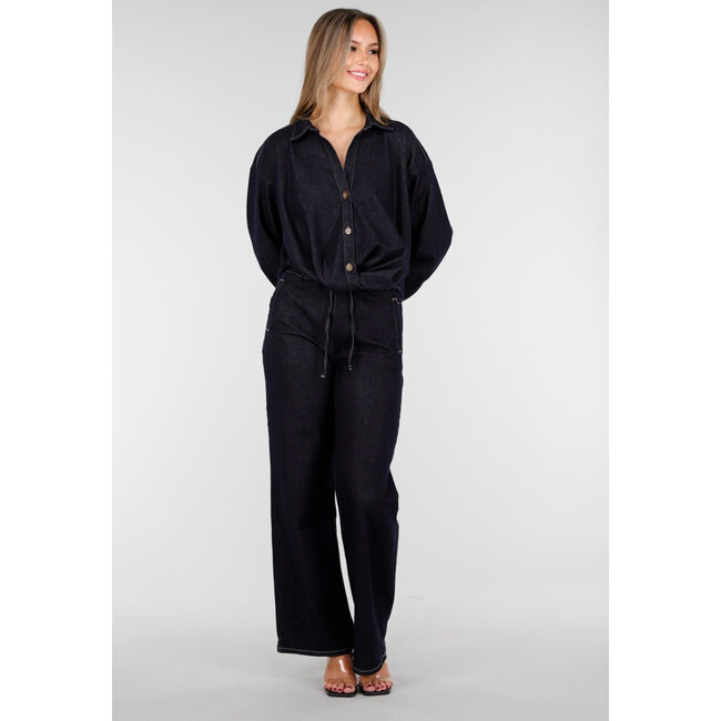 Dunkelblaue Jeansbluse mit langen Ärmeln