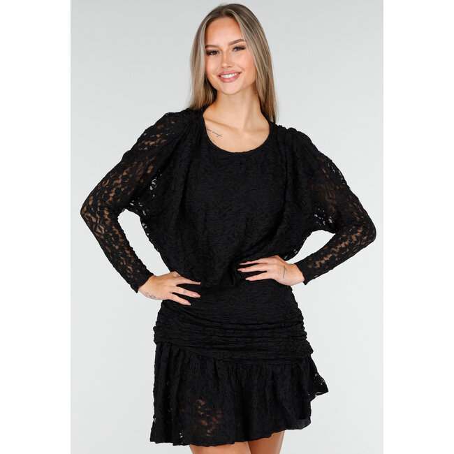 Schwarzes Spitzenkleid mit langen Ärmeln und Stretch
