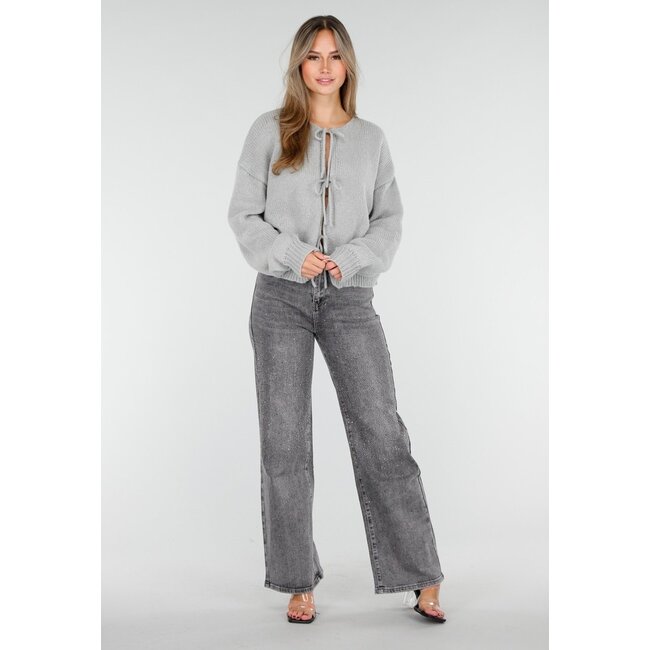 Langärmelige Strickjacke mit Schleifen in Grau