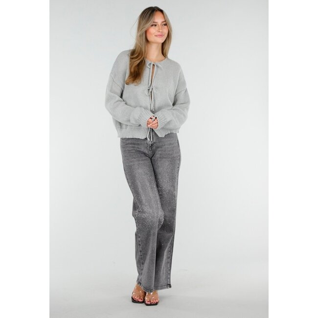 Langärmelige Strickjacke mit Schleifen in Grau