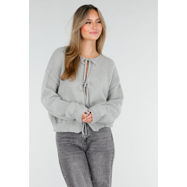 Langärmelige Strickjacke mit Schleifen in Grau