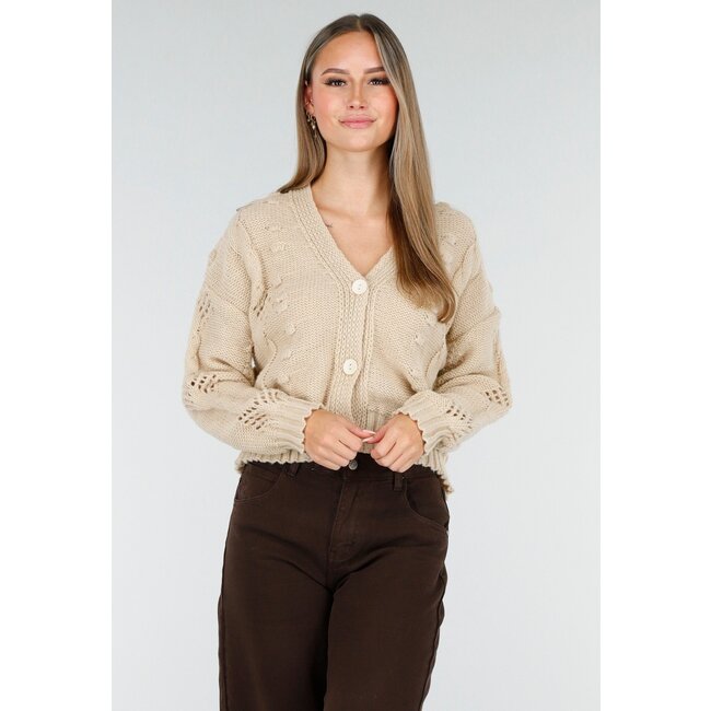 Beige Strickjacke mit Knopfverschluss