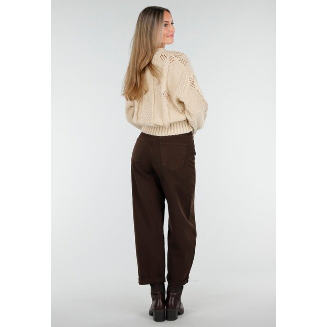 Weste mit V-Ausschnitt und langen Ärmeln in Beige