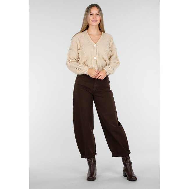 Weste mit V-Ausschnitt und langen Ärmeln in Beige