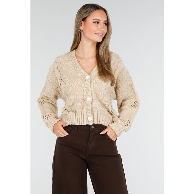 Weste mit V-Ausschnitt und langen Ärmeln in Beige